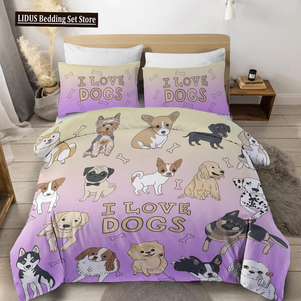 Set Biancheria da Letto con Stampa di Cani Carini Set Copripiumino Animale Cucciolo 2/3 Pezzi Copripiumino con Zampa di Cane Acquerello Pastello Set Letto per Amanti del Cane Carlino