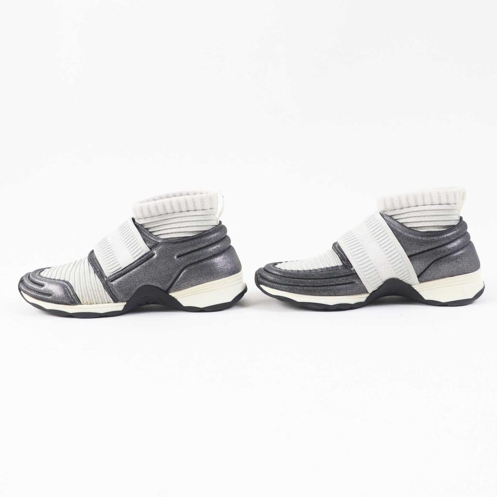Very Good CHANEL Sneakers COCO Mark Logo Knit Sneakers/socks Gray Women 37.5 Used