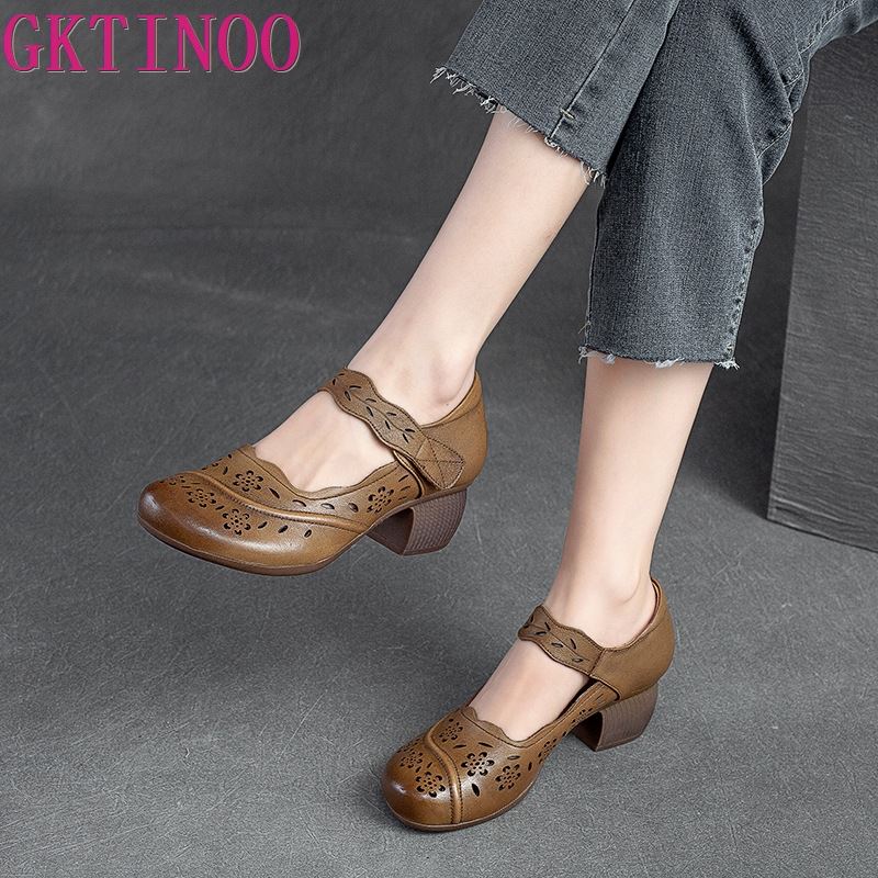 Fashion GKTINOO 2025 Spring Autumn New Retro Genuine Leather Platform Shoes Women's Pumps High Heel Soft Bottom Shoes Women Designers