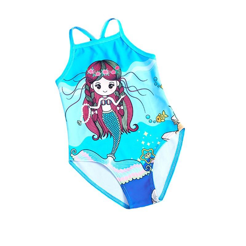 Exclusive Mermaid Print Halter Bikini for Baby Girls - One-Piece Swimsuit & Cartoon Vest Set