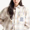 MLB New York Yankees Color Block Plaid Comfortable Casual Long Sleeve Shirt Unisex shirts Khaki 3AWS00221-50BGS