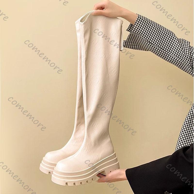Fashion Comemore Women's High Boots Autumn Platform Thigh High Boots Fashion Women Sheoes Back Zip High Heels Over The Knee Boots Female