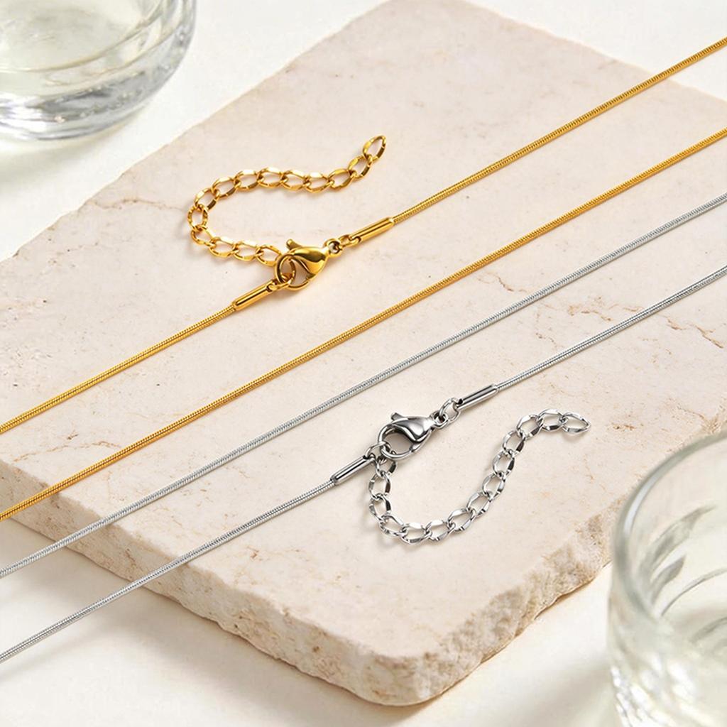Vnox Minimalist Trendy 1mm Gold Plated Round Snake Chain Necklace Stainless Steel Link Chain Necklace Gifts Jewelry No Fade