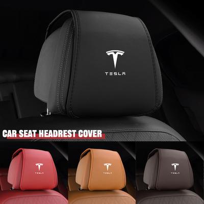 Leather Car Interior Seat Headrest Cover Protector Pad For Model 3 Model Y Model X Model S P100D P85D 200 Auto Accessories