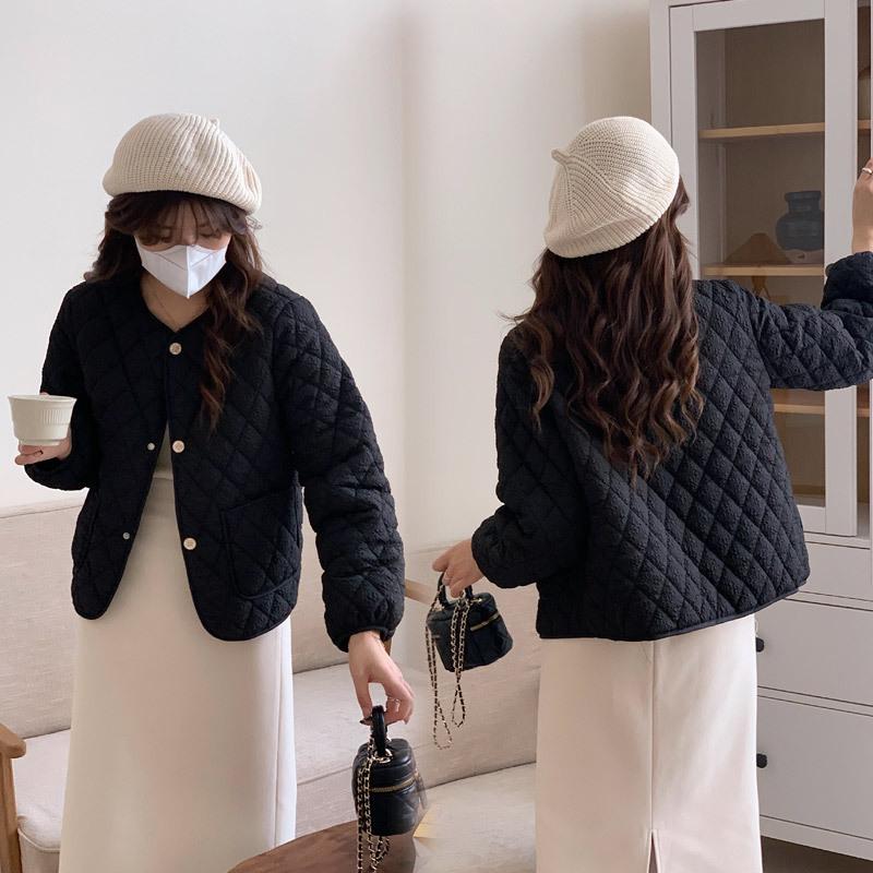 

Небольшой ароматный ветер темперамент текстура чувство хлопка жакет ромбовидный узор решетка свободный досуг тонкий срез женский кардиган жакет XXL чёрный