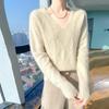 Women's Solid Color V-Neck Wool Pullover Sweater - Loose Fit, Thickened for Autumn/Winter