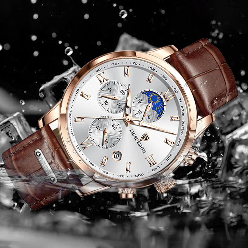 Herrenuhr Business Herrenuhren Marke Luxus Leder Wasserdicht Sport Quarz Chronograph Militäruhr Herren Uhr