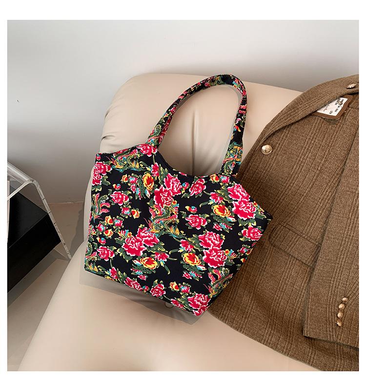 Popular Northeast Big Flower Bags2024 New Women's Large Capacity Tote Bag Ethnic Trend Shoulder Satchel Axillary