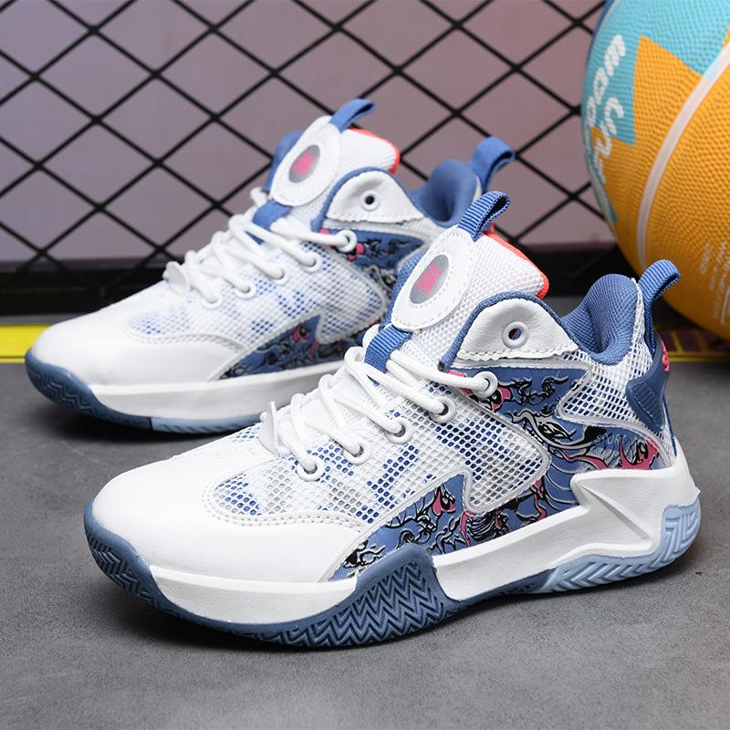 Basketball shoes men's mesh actual combat shoes summer leather surface waterproof medium top sneakers student non-slip and wear-resistant sneakers