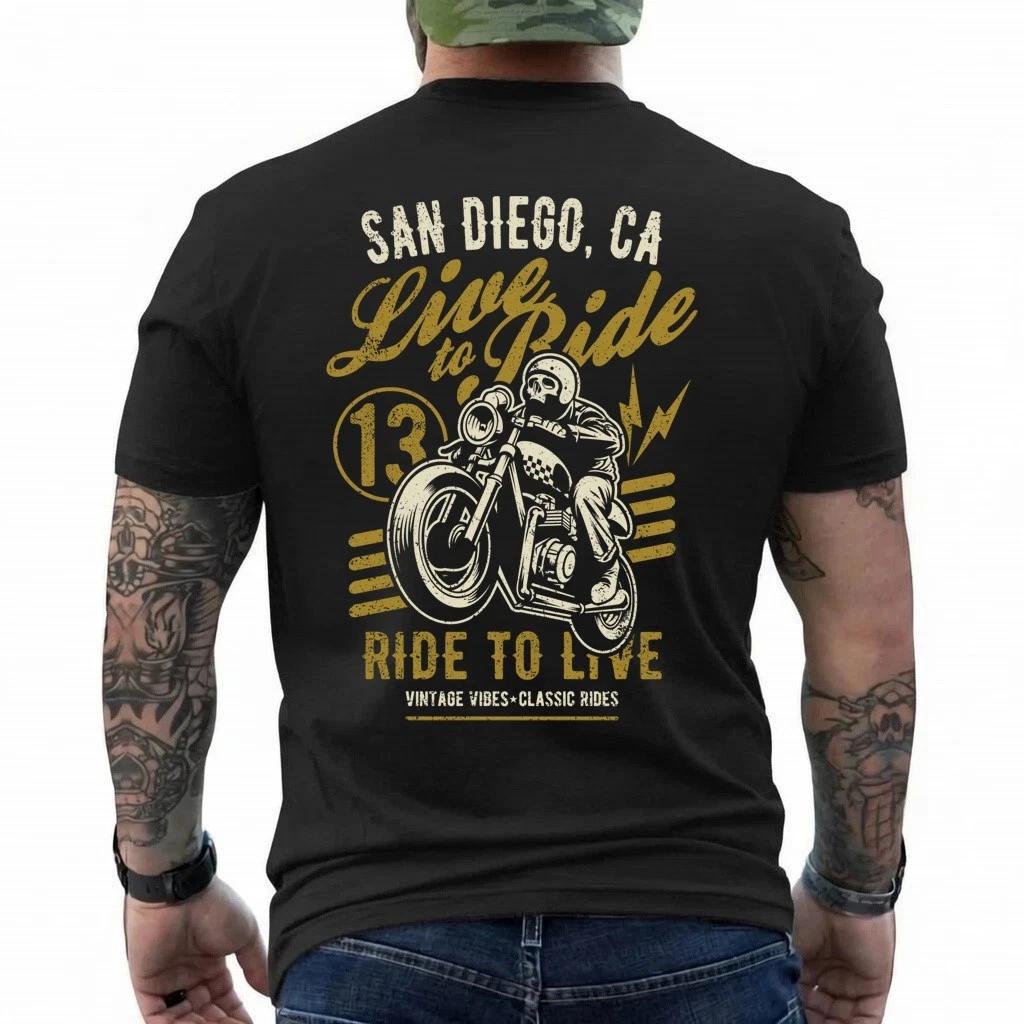 San Diego California Motorcycle Biker Skull Rider Design Long Sleeve T-Shirt XL