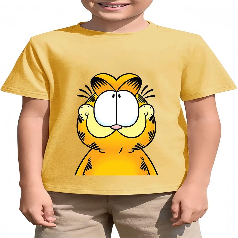 2026 Hot Sale Boys Girls 2-14Y The Garfield Show Cotton TShirt Summer Cartoon Print
