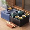 Japanese-style black pottery outdoor portable travel tea set, beam pot, dry tea tray, business company gift