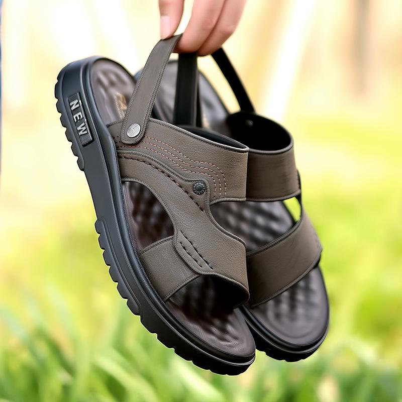 2025 Men's Dual-Use Driving Sandals: Soft Sole, Latex Pad, Plus Size Beach Slippers