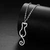 Lemegeton Long Tail Cute Cat Charm Pendant Necklace for Women Girls Animal Kitten Stainless Steel Necklace Jewelry Gift