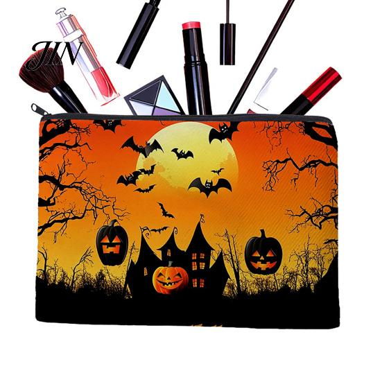 Durable Canvas Organizer for Travel Halloween Storage Bag, with Pumpkin Ghost Print, Washable Makeup Large Capacity Pouch, And Stationery Compact