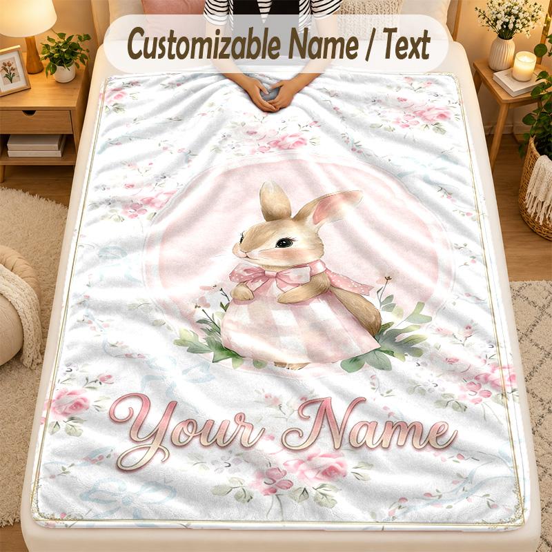 Flannel BlanketPeter Rabbit Custom Name Text Personalized Soft Warm Throw Blanket Home Decor Gift