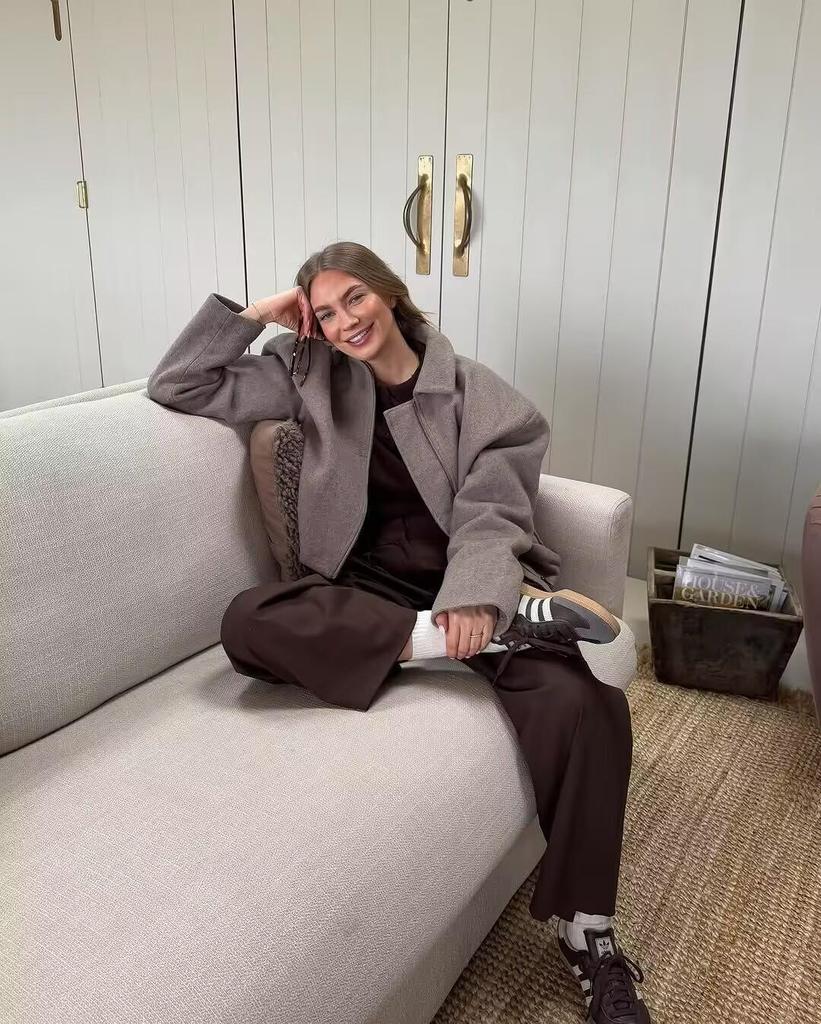 European & American Women's Fashion Casual Pleated Zipper Wool Jacket