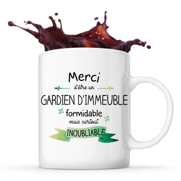 Mug Merci Gardien d'immeuble Inoubliable | Tasse Idée Cadeau Collègue Travail Retraite