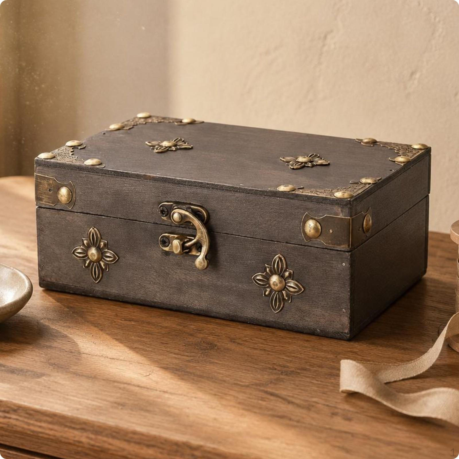 Vintage Design Wooden Jewelry Box Dustproof Retro Treasure Chest Rustic Elegance for