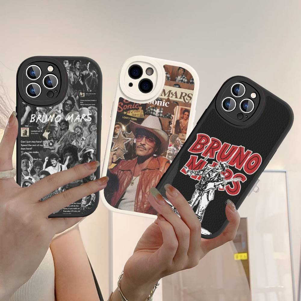 B-Bruno M-Mars Singer Leather Phone Case For IPhone 16 16e 15 14 13 12 11 Pro Max Plus Mini Cover