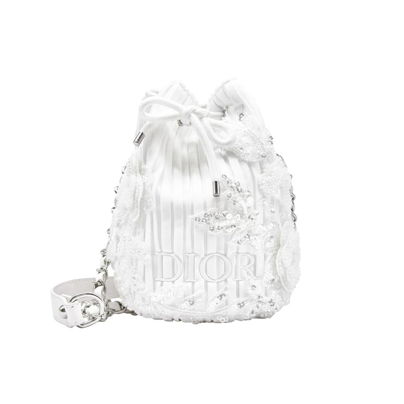 

DIOR DIY Style Cosmetic Bag Flowery Sweetheart Lace Beads Embroidered Flowers Heavy Industry Elegant Palace Daily Versatility Crossbody Haute белый