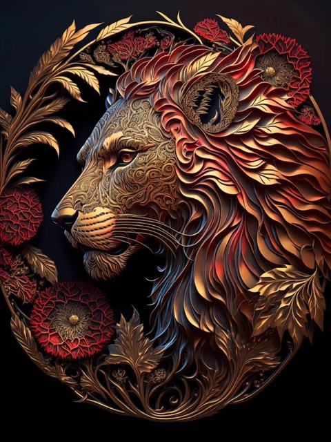 5D Diy Diamond Painting Gold Lion And Flowers Cross Stitch Animal Head Diamond Art Embroidery Mosaic Home Decoration Gifts