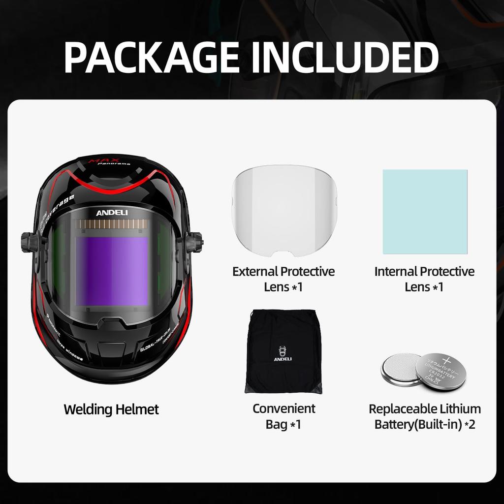 ANDELI Welding Mask 4 Arc Sensor Automatic Filter Automatic Shading Welding Mask Shading Level Welding Mask TIG Arc Welding Compatible Welding Helmet