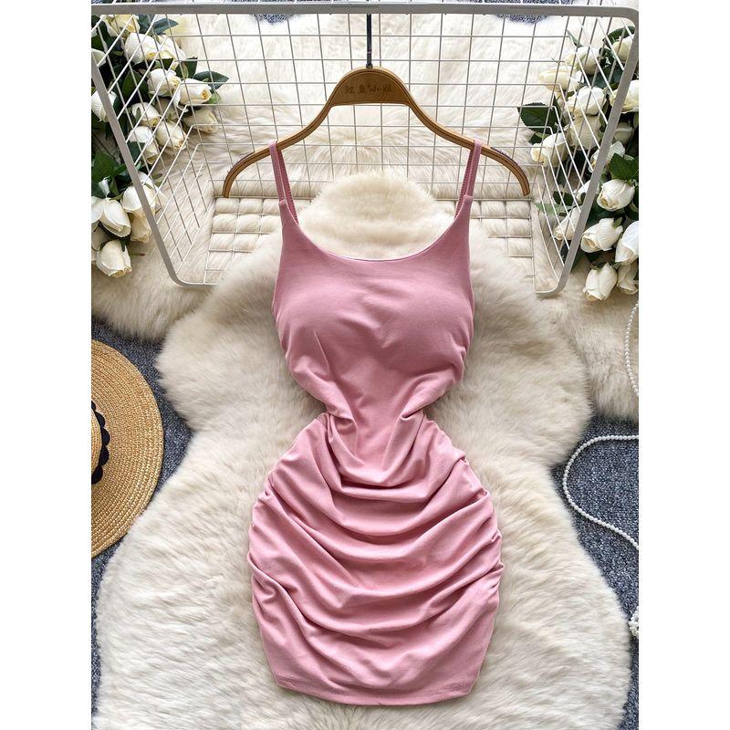 Pure Desire Style Dress Women 2025 Summer Scheming Pleat Waist Hugging Slim fit Sling Sheath Short dress Sexy Base Skirt