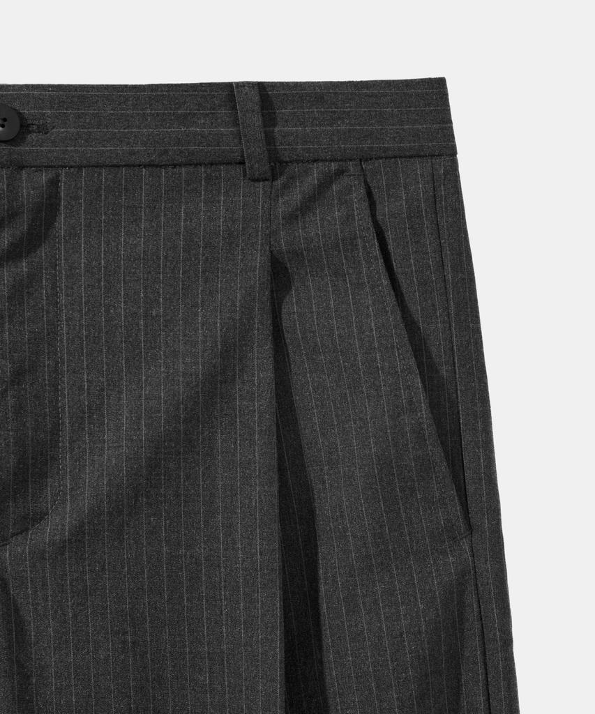 ASP Striped Single-Pleat Wide Slacks - Charcoal Gray