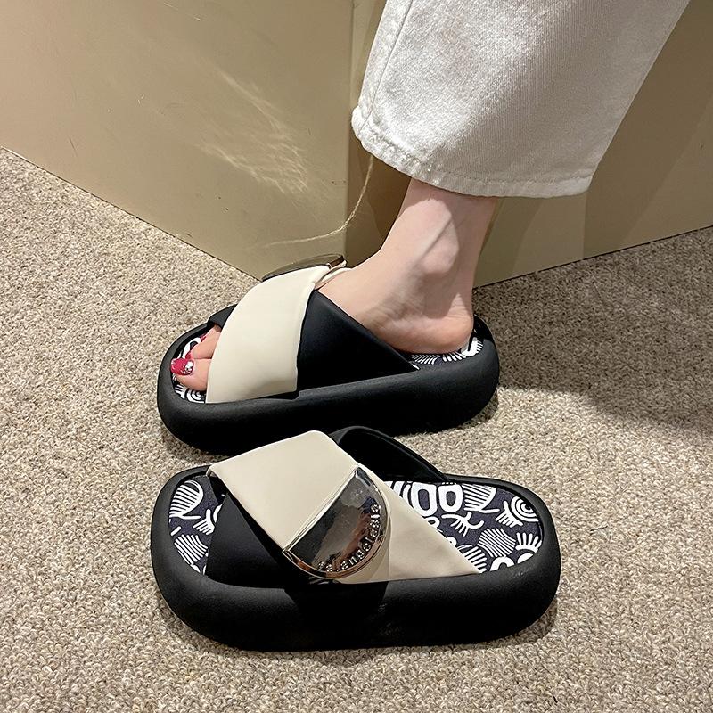 Fashion Female Shoes Summer Clogs Woman Multicolored Sandals Cross-Tied Low Ladies' Slippers Rubber Flip Flops Platform 2025 Beach