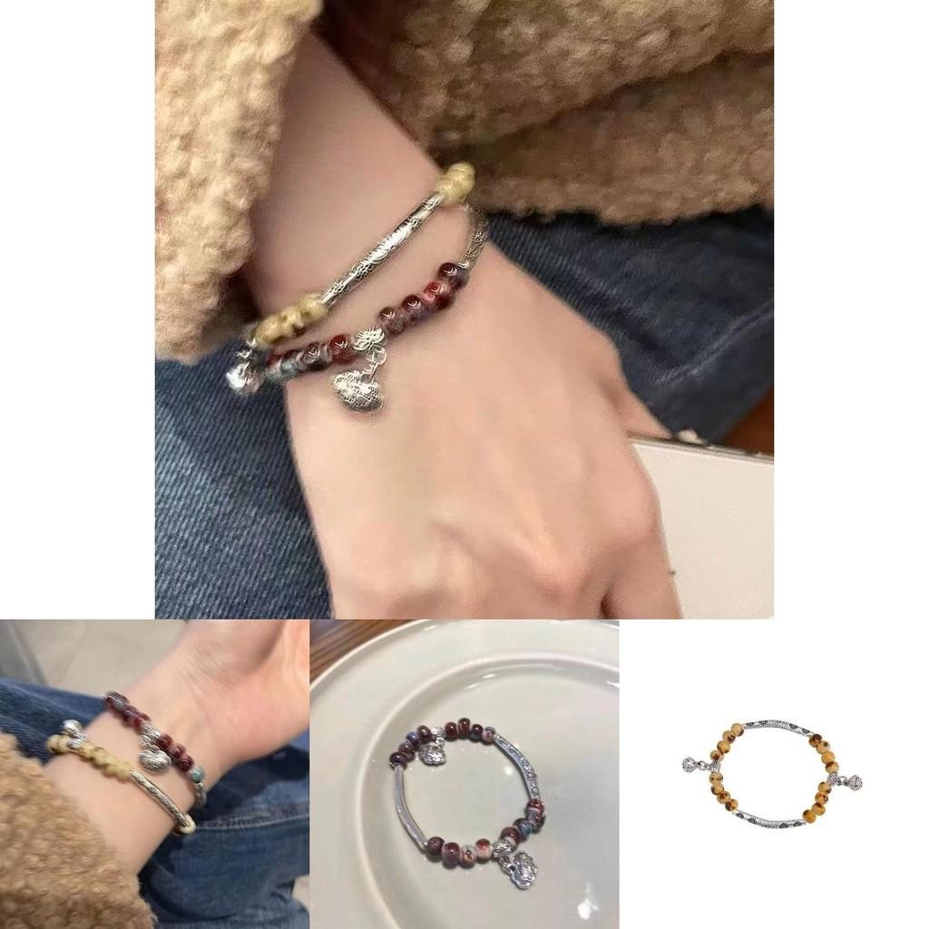 Artistic Vintage Amber Peace Lock Bracelet For Women Geometric Style Summer 2024