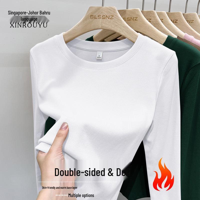 Maglia Termica da Donna a Coste in Pile, Manica Lunga, Girocollo, Caldo Strato Base per Autunno e Inverno