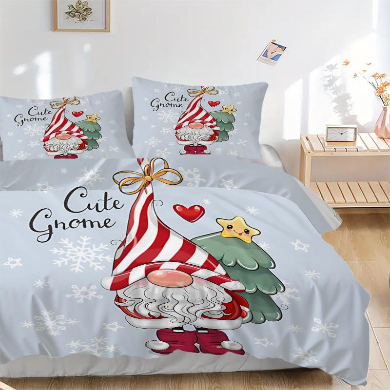 3pc Christmas Gnome Bedding Set-Festive Decoration for Bedroom,Guest Room,Living Room 1210a 135x200cm