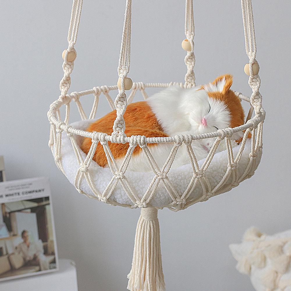 Handwoven Wall-Mounted Pet Swing Basket: Cat Bed & Decor