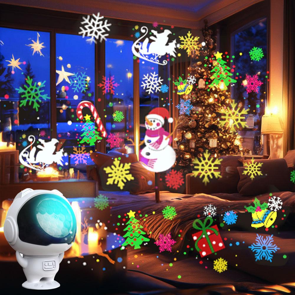 Astronaut 16 Christmas Pattern Light White Snowflake Projector Indoor USB HD Atmosphere Lamp for Room Party Christmas Decor Gift