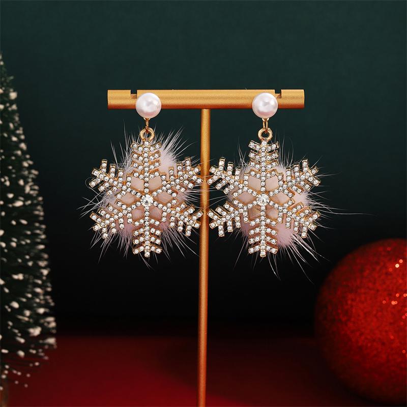 Pendant Crystal Imitation Pearl Snowflake Luxury Fashion Earrings for Women Christmas Party Jewelry Gifts