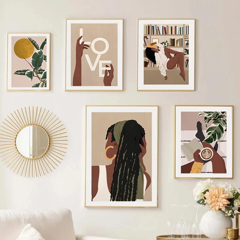 Colorful Tropical Black Girl Fashion Woman Book Lover African Poster Canvas Painting Nodic Wall Art Pictures Home Decoration