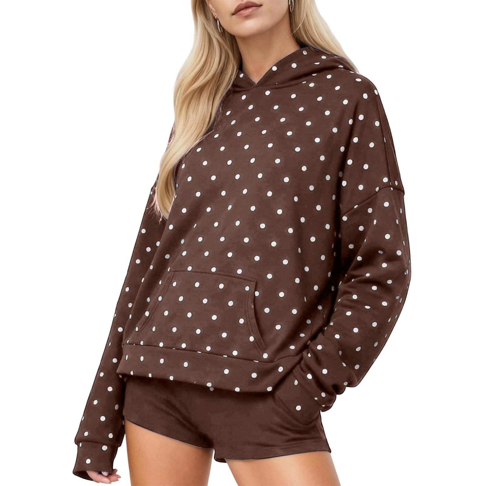 Женская толстовка с капюшоном с принтом в горошек, модный и универсальный топ XXL светло-коричневого