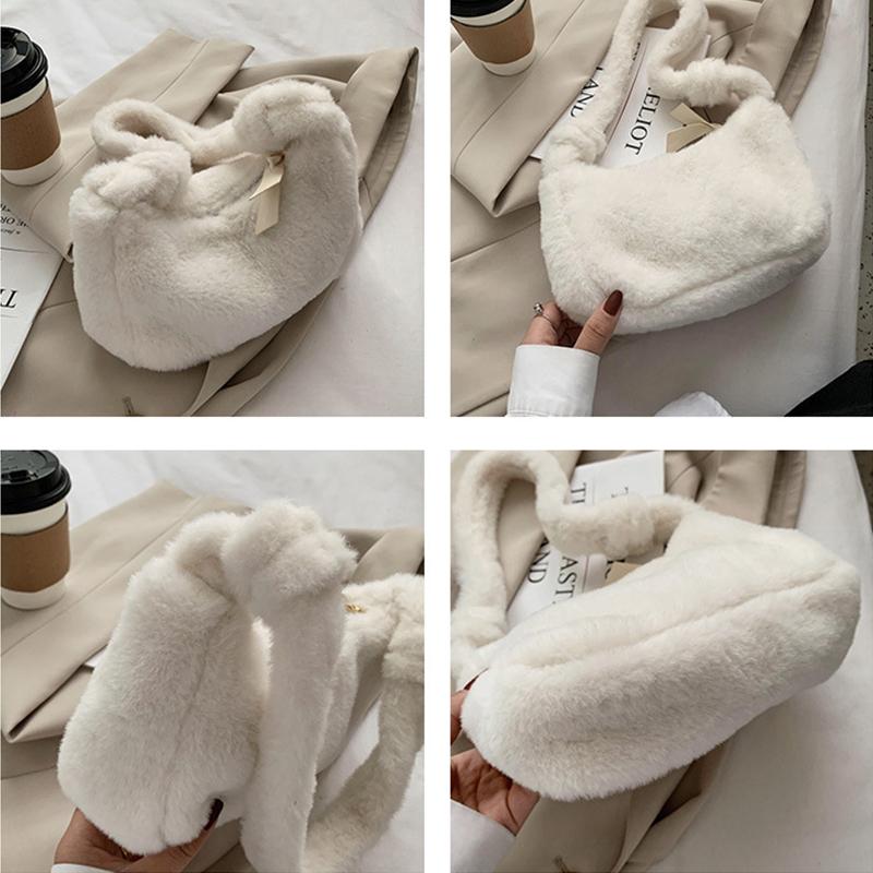 Fashion Solid Color Underarm Shoulder Bag Women Plush Soft Fluffy Fur Winter Hobo Bag