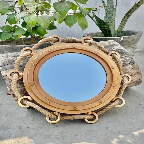 38.1 Cm Nautical Porthole Mirror Maritime Wall Decor,  Brass Finish