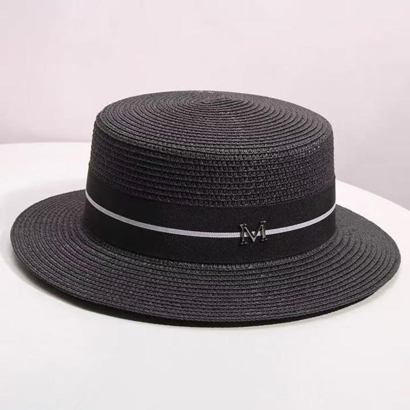 Meimeier Women's new summer retro french pearl straw hat - perfect for beach trips, flat top socialite style