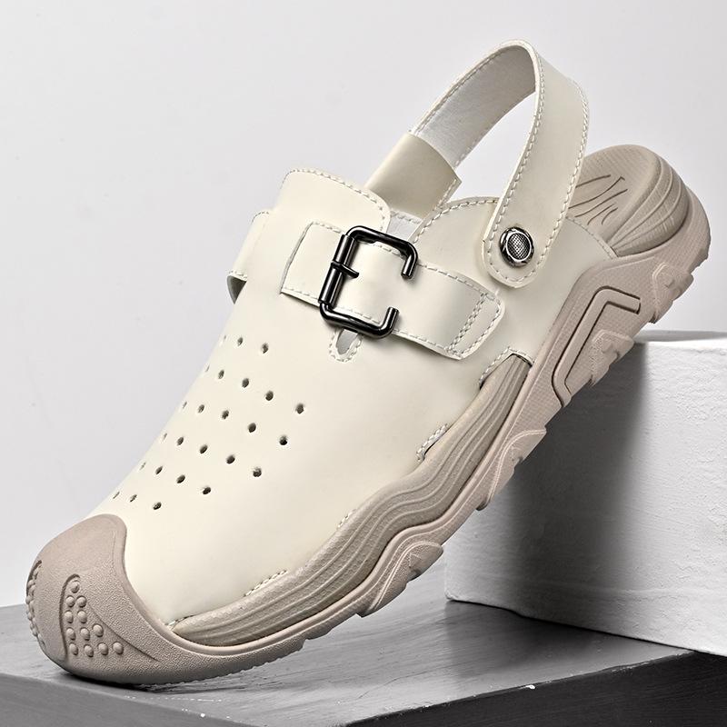 

European station hole shoes men s summer breathable non-slip bag head slippers outdoor beach sandals men s casual shoes 39 бежевый