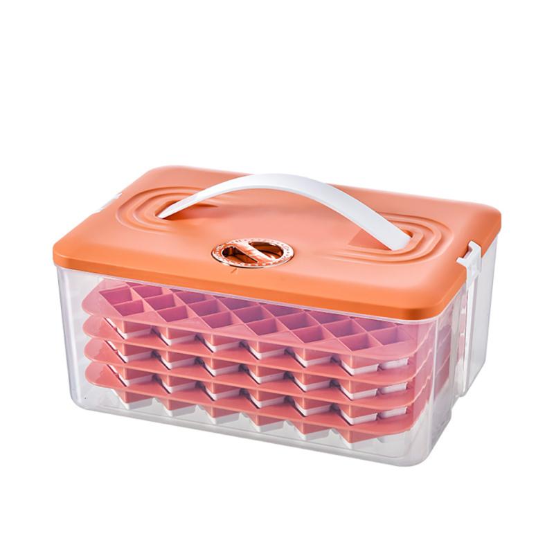 

Бытовая форма для кубиков льда, пресс для изготовления льда, легкосъемный лоток для кубиков льда, контейнер для морозильной камеры с хранилищем 4 Layers 58 Grid Orange