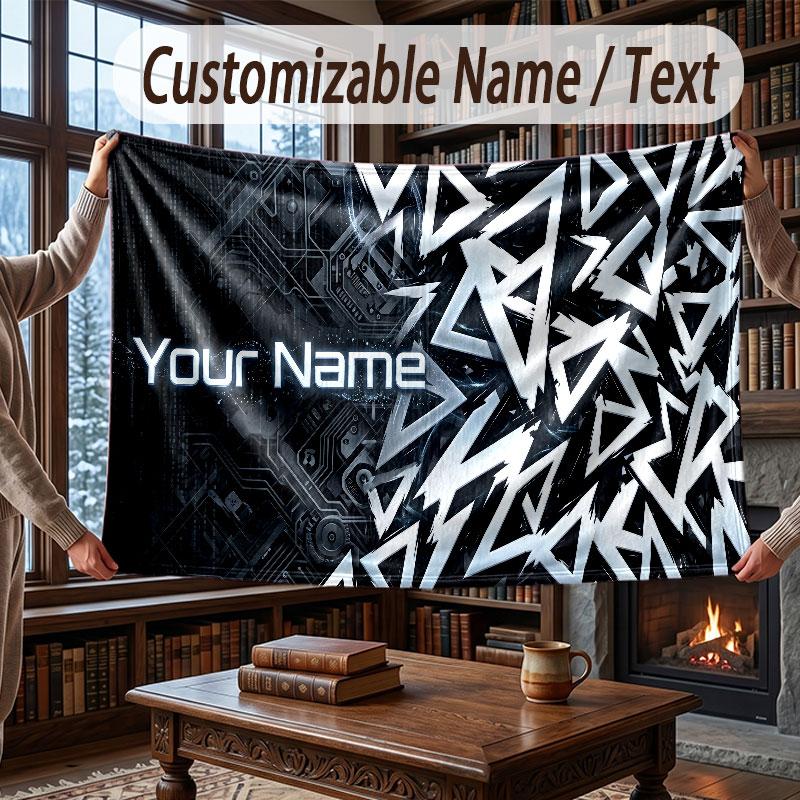 Decorative Artwork Theme Throw Blanket Custom Name Text Personalized Blanket Soft Cozy Blanket for Home Sofa Bed