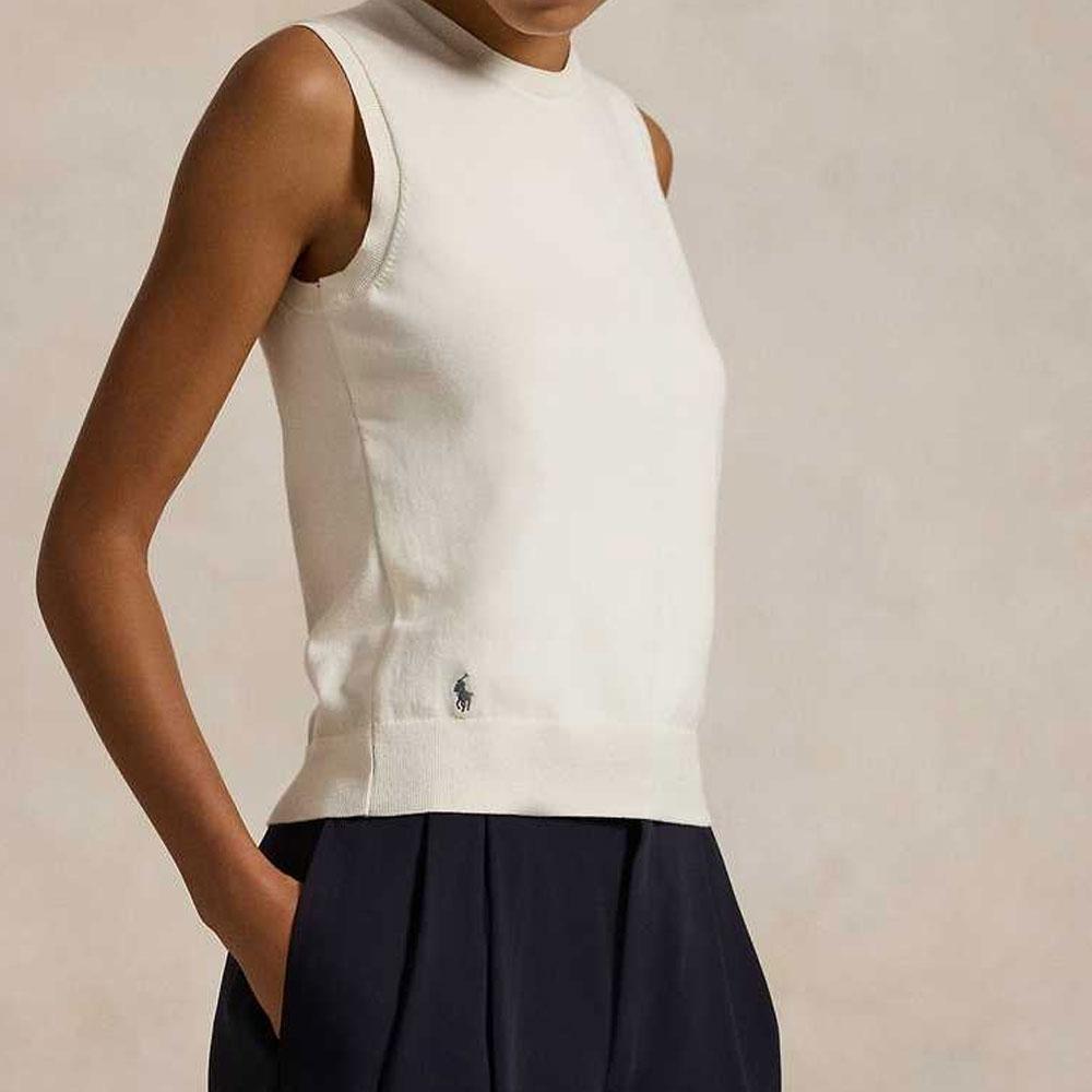 Polo Ralph Lauren Solid Color Sleeveless Crew Neck Knit Vest Women Tops White WMPOSWENC021156-101