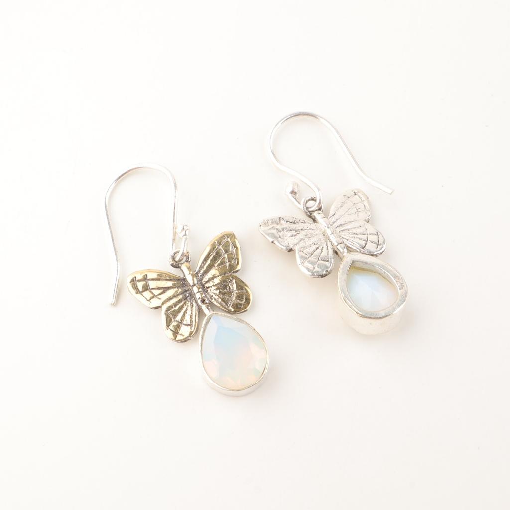 Milky Opal Gemstone 925 Sterling Silver Jewelry Handmade Earrings 1.3" For Women EE-155-16