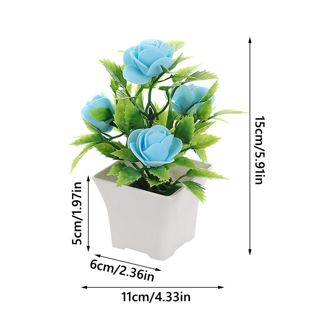With Pots Artificial Flower Miniscape Realistic Artificial Rose Bonsai Decor Set Vibrant Color Simulated Potted Plant
