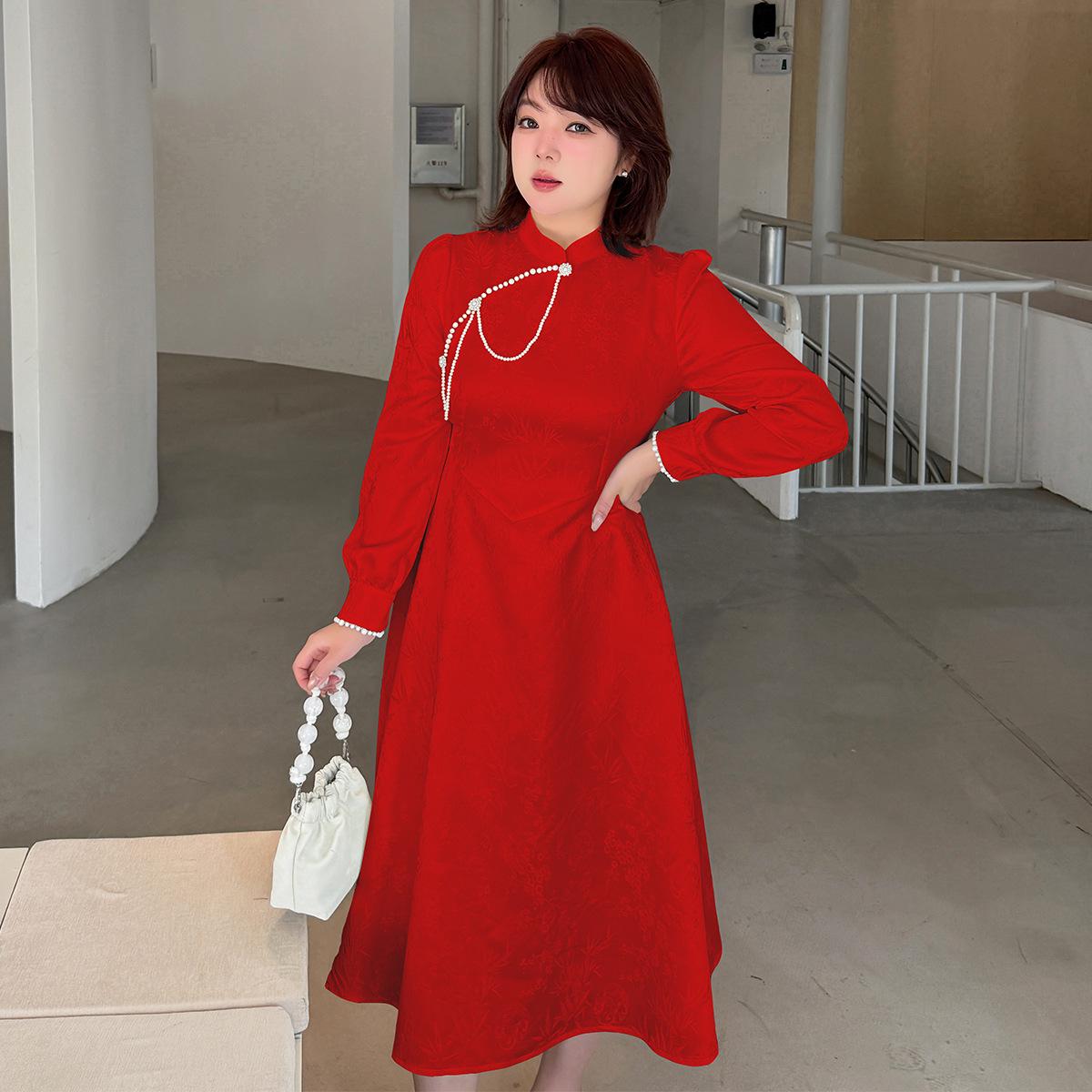 Spring Arrival: Women s Plus Size Retro Beaded Chain Dress and Skirt 1XL