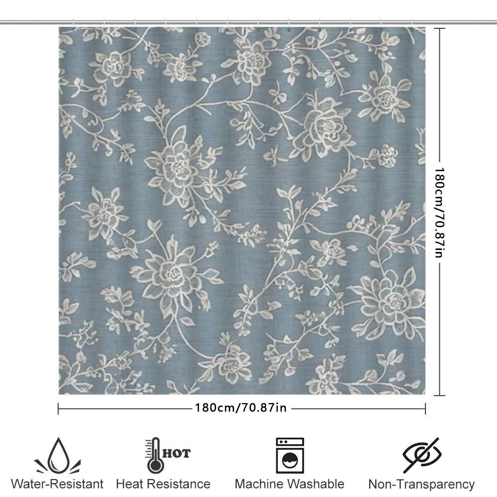 Stylish Floral Waterproof Shower Curtain For Bathroom Decor Blue And White Fabric Shower Curtains With Ring Holders Set