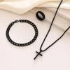 3Pcs Set Men'S Stainless Steel Metal Cross Pendant Chain Necklace Bracelet Ring Jewelry Set Male Hip Hop Daily Wear Accessories